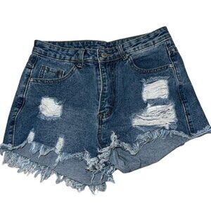 Shein Womens Distressed Denim High-Rise Frayed Hem Shorts Size S
